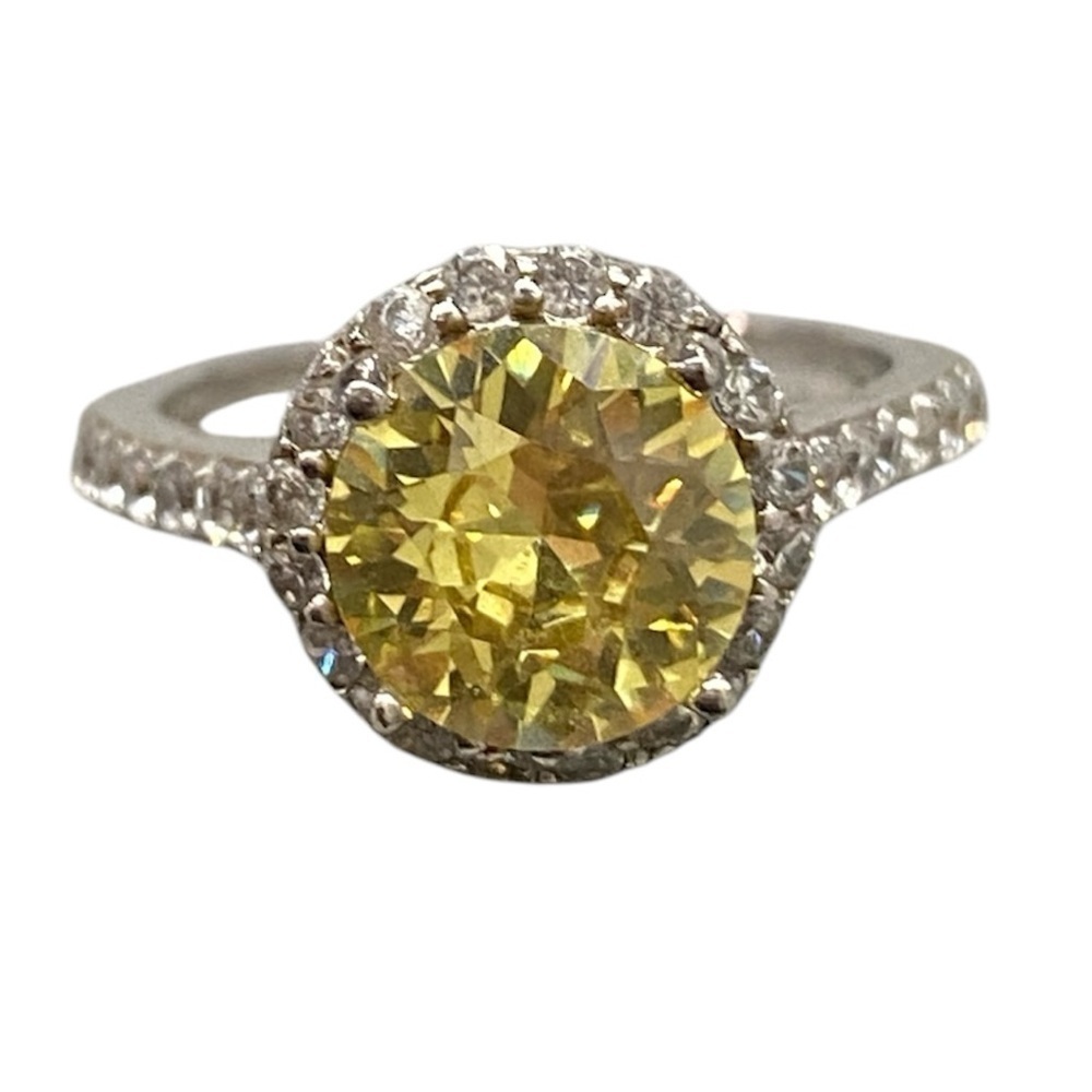 Sophie Miller Canary & White CZ Sterling Silver Halo Ring | Size 6